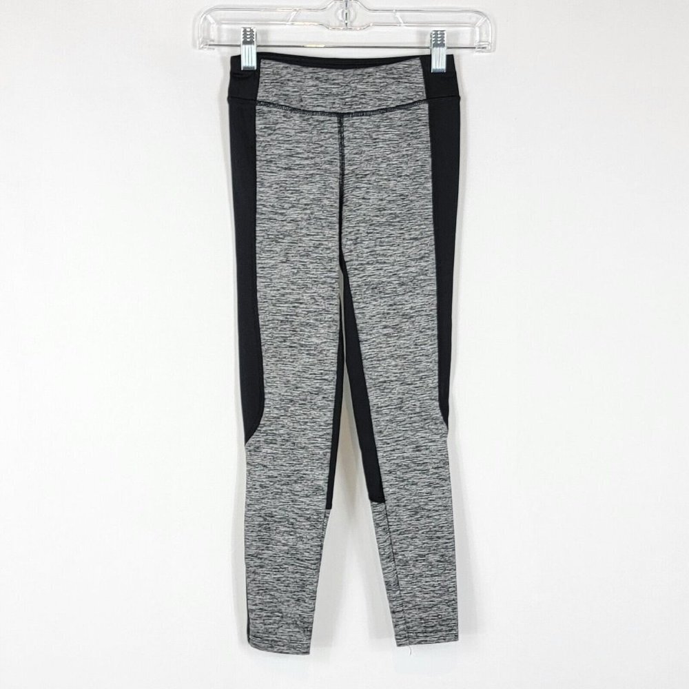 Reebok Activewear Leggings Girls Youth Size Small 8 10 Heather Gray Black Gym